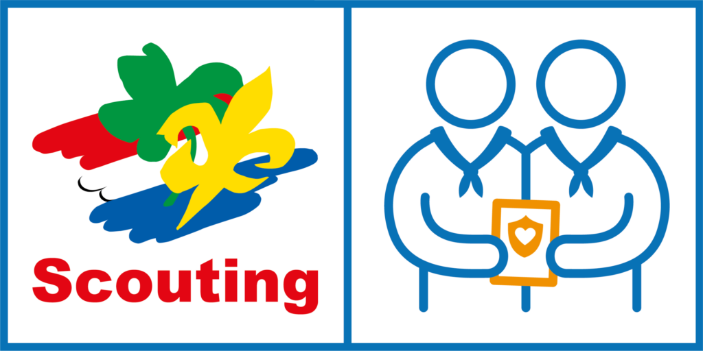 Logo van Scouting Nederland met het icoon voor sociale veiligheid